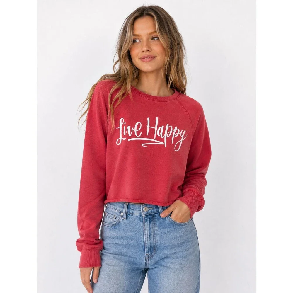 Natural Life Sweatshirt Size Medium Large XL? Live Happy Graphic Pullover Red